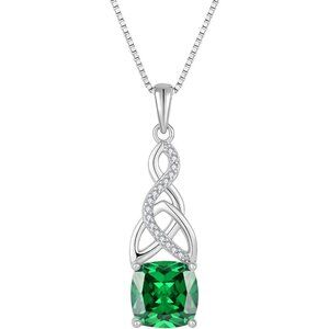 Infinity Celtic Knot Necklace 925 Sterling Silver Irish Pendant Princess Cut Eme